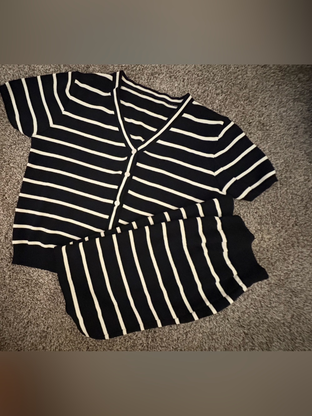 Black & White Striped Short Sleeve Cardigan Set- One size